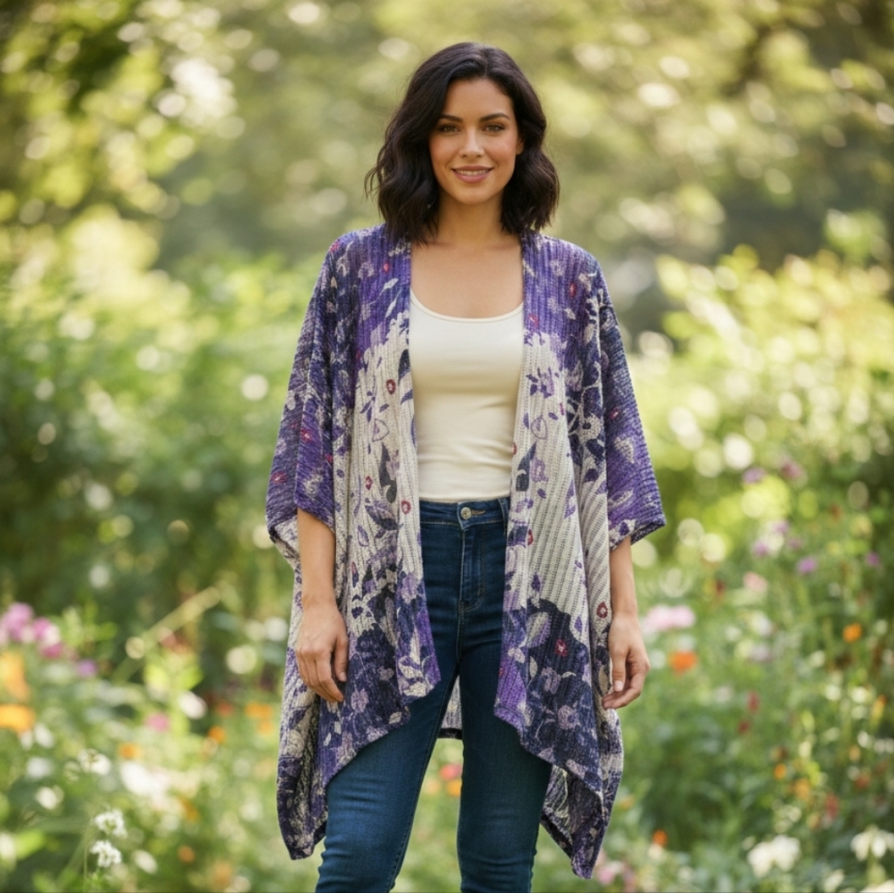 Chico's Purple and Cream Women's Cardigan